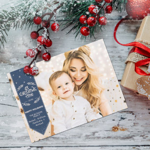 Christmas Time indigo blue happy Holidays photo Holiday Card