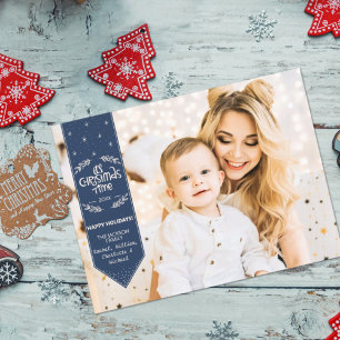 Christmas Time indigo blue happy Holidays photo Holiday Postcard