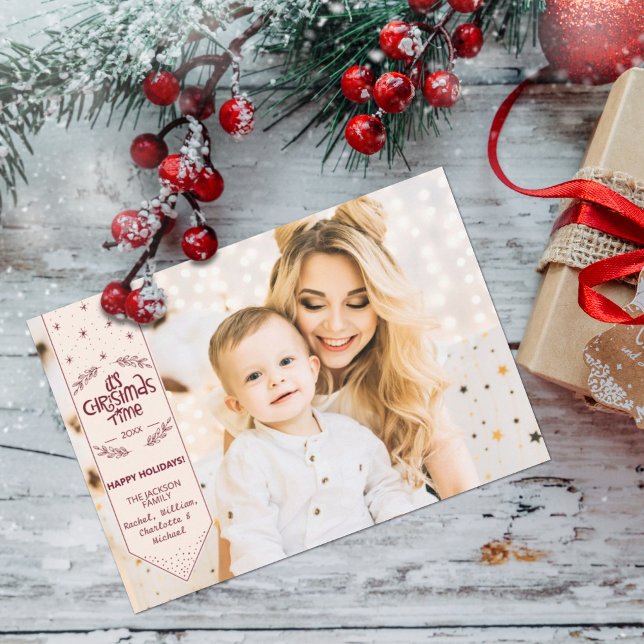 Christmas Time ivory happy Holidays photo Holiday Card (Creator Uploaded)