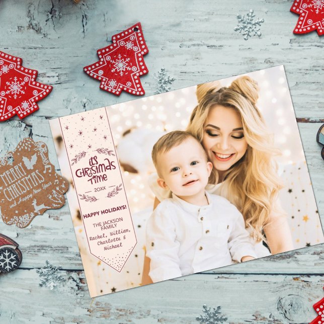 Christmas Time ivory happy Holidays photo Holiday Postcard (Creator Uploaded)