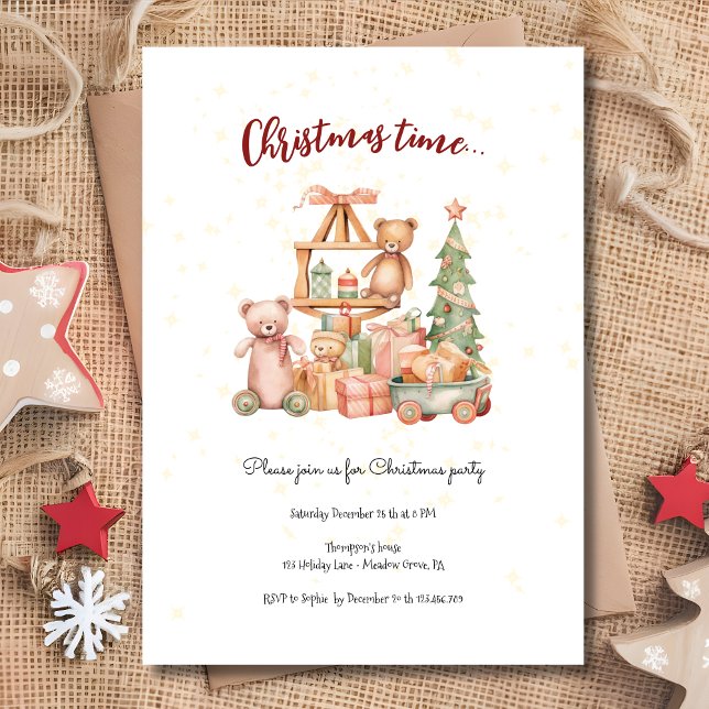 Christmas time, kids toys and gifts party invitation (Creator Uploaded)