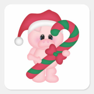 Christmas Time Pig Square Sticker