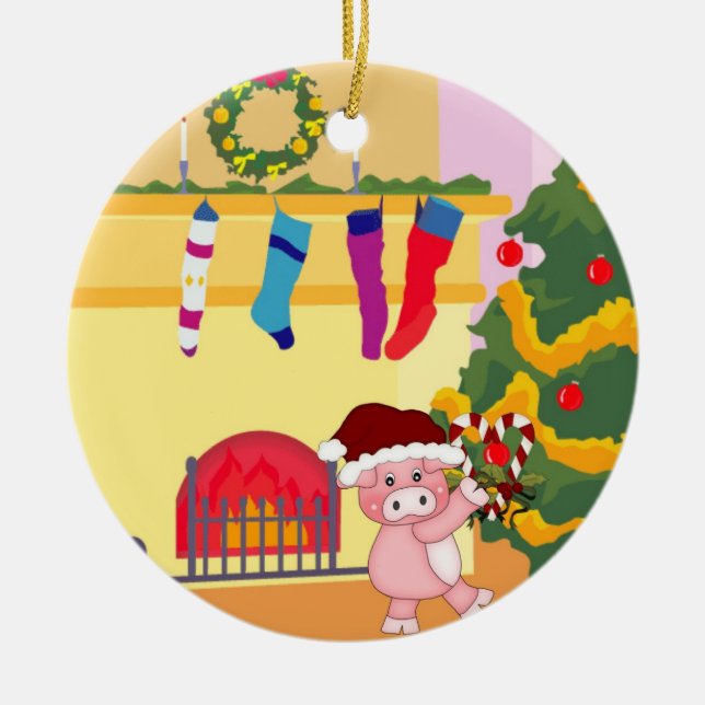 Christmas Time Piggy Ornament (Front)