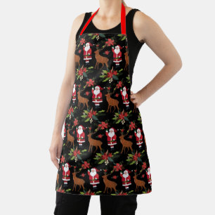 christmas time santa and reindeer apron