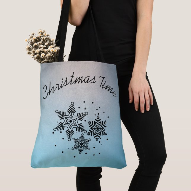 Christmas Time Snowflakes Pattern Tote Bag (Close Up)