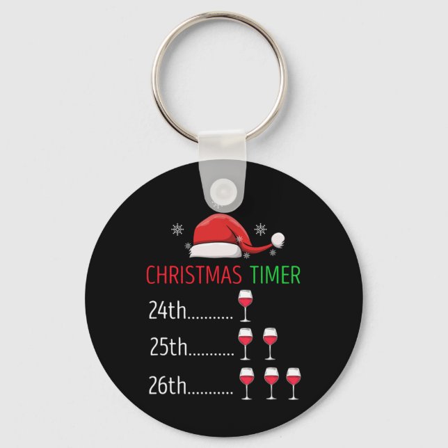 Christmas Timer Wine Countdown Funny Holiday Style Key Ring (Front)