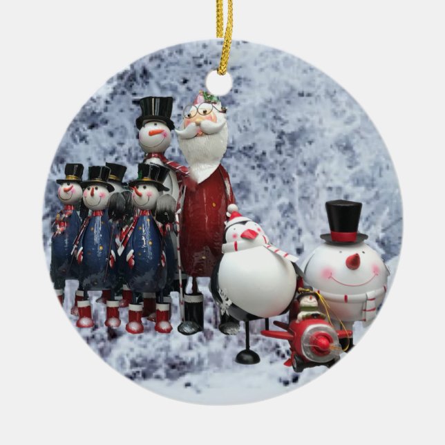 Christmas Tin Choir, with Santa, Snowman, Penguin Ceramic Tree Decoration (Front)