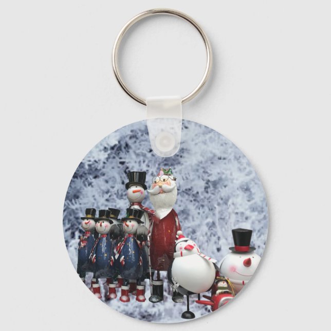 Christmas Tin Choir, with Santa, Snowman, Penguin Key Ring (Front)