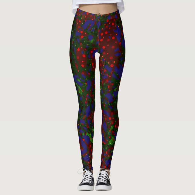 Christmas Tinsel Blue Red Design Leggings (Front)