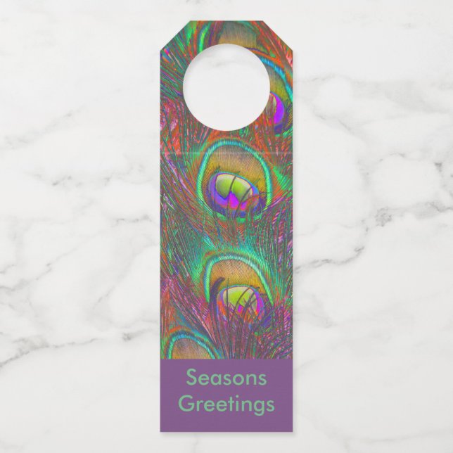 Christmas Tinsel Peacock Feathers Bottle Tag (Front)