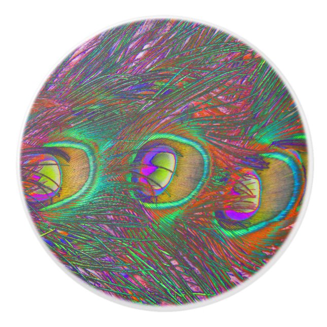 Christmas Tinsel Peacock Feathers Ceramic Knob (Front)