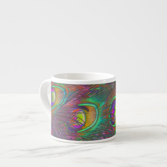 Christmas Tinsel Peacock Feathers Espresso Cup (Front Left)