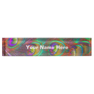 Christmas Tinsel Peacock Feathers Nameplate