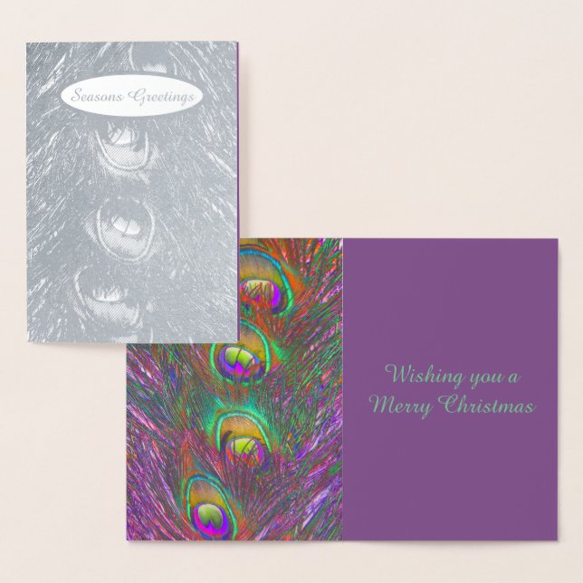 Christmas Tinsel Peacock Feathers Personalised Foil Card (Display)