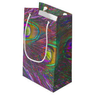 Christmas Tinsel Peacock Feathers Small Gift Bag