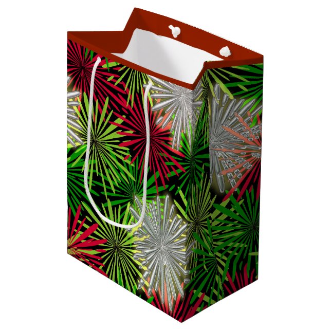 Christmas Tinsel PomPoms - Red, Green and White Medium Gift Bag (Front Angled)