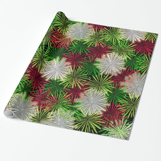 Christmas Tinsel PomPoms - Red, Green and White Wrapping Paper (Unrolled)