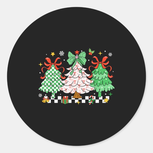 Christmas Tis The Season Coquette Bow Christmas Tr Classic Round Sticker (Front)
