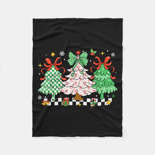 Christmas Tis The Season Coquette Bow Christmas Tr Fleece Blanket (Front)