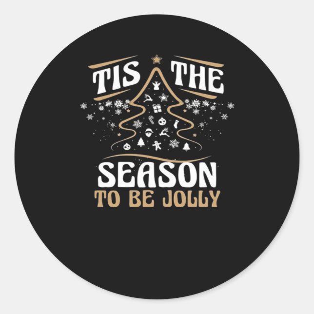 Christmas Tis The Season Cute Jolly Classic Round Sticker (Front)