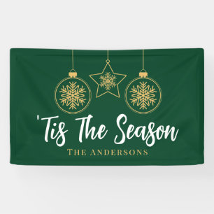 Christmas 'Tis The Season Green Gold, White Family Banner