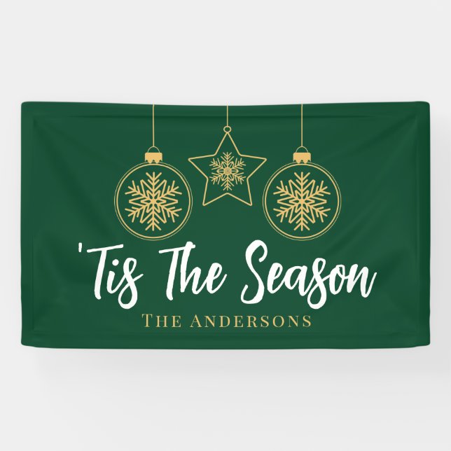 Christmas 'Tis The Season Green Gold, White Family Banner (Horizontal)