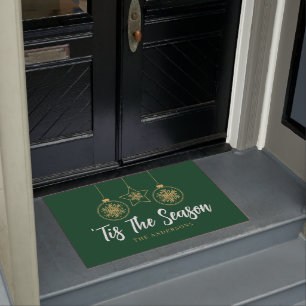 Christmas 'Tis The Season Green Gold, White Family Doormat