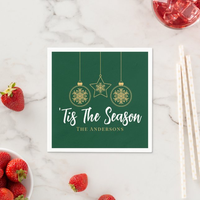 Christmas 'Tis The Season Green Gold, White Family Napkin (Insitu)