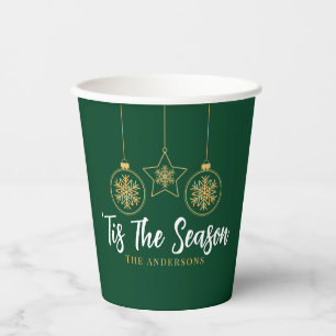 Christmas 'Tis The Season Green Gold, White Family Paper Cups