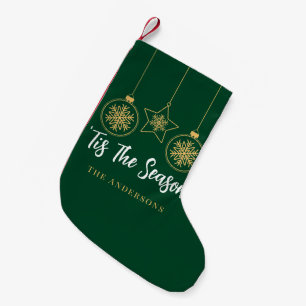 Christmas 'Tis The Season Green Gold, White Family Small Christmas Stocking