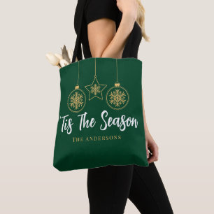 Christmas 'Tis The Season Green Gold, White Family Tote Bag