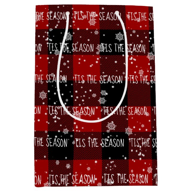 Christmas 'TIS THE SEASON Text In Snowflakes Medium Gift Bag (Front)