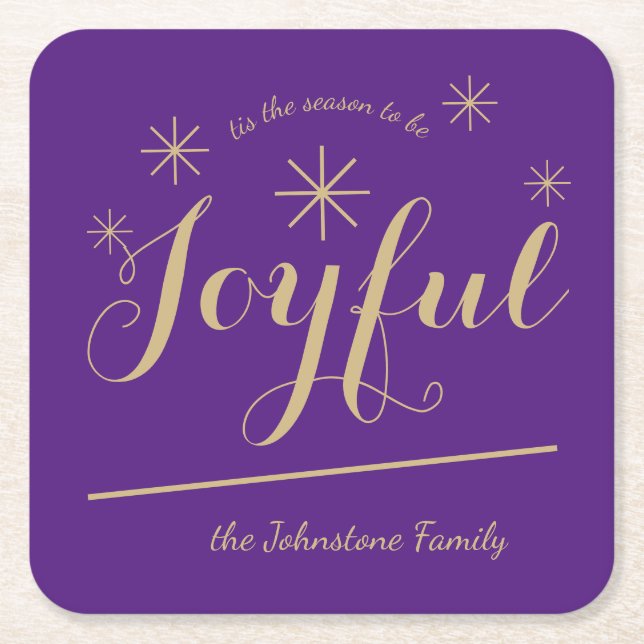 Christmas tis the Season to be Joyful Name Stylish Square Paper Coaster (Front)