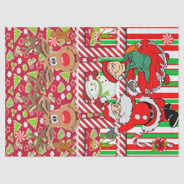 Christmas Tissue Paper Reindeer Mrs. Claus Santa (Front)