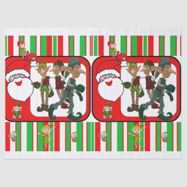 Christmas Tissue Paper, Santa, Elf Tissue Paper (Front)