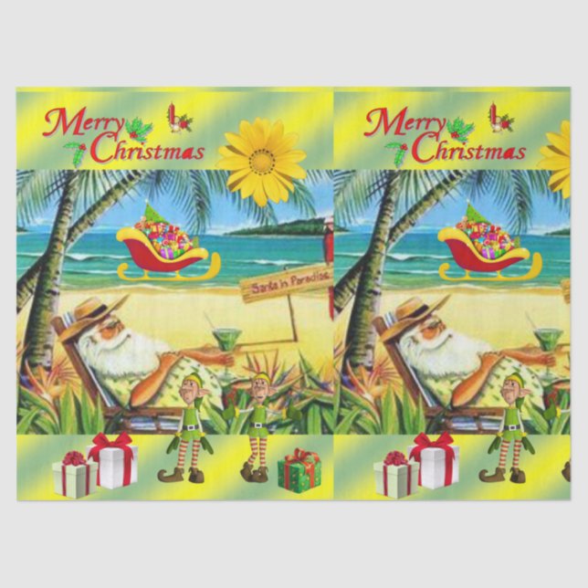 Christmas Tissue Paper, Summer Beach Bum Santa Tissue Paper (Front)