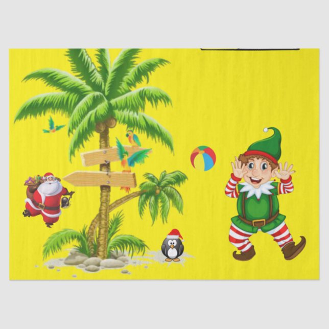 Christmas Tissue Paper, Summer Beach Bum Santa Tissue Paper (Front)