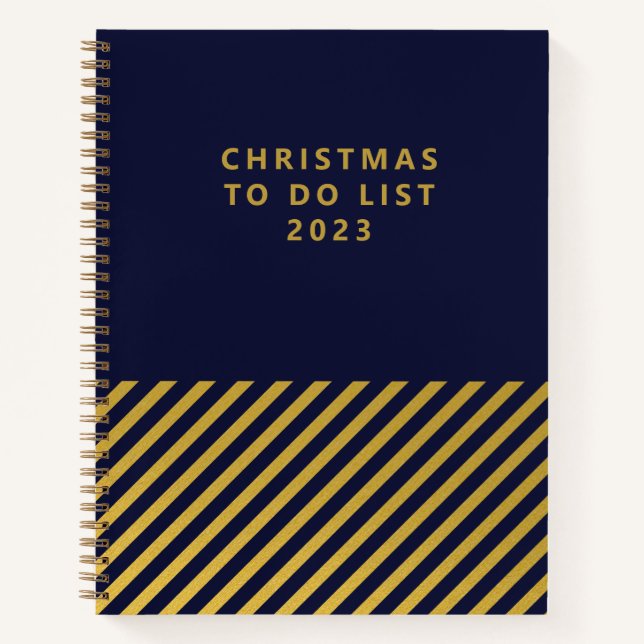Christmas To Do List Classy Blue Gold Foil Stripes Notebook (Front)