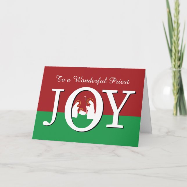 Christmas to Priest JOY on Red and Green Card (Front)