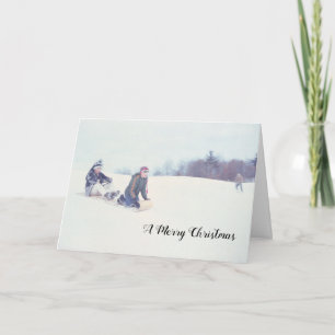 Christmas toboggan Winter Tobogganing Sledding Fun Card