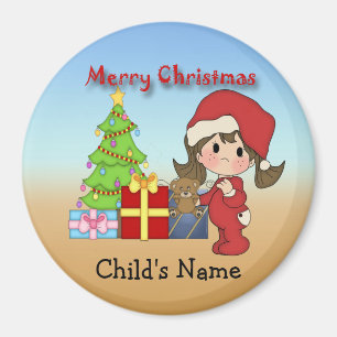 Christmas Toddler Girl Round Magnet