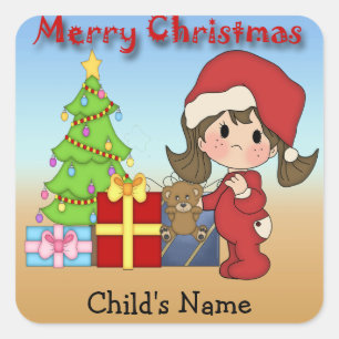 Christmas Toddler Girl Square Stickers