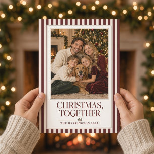 Christmas Together Burgundy Striped Photo Card