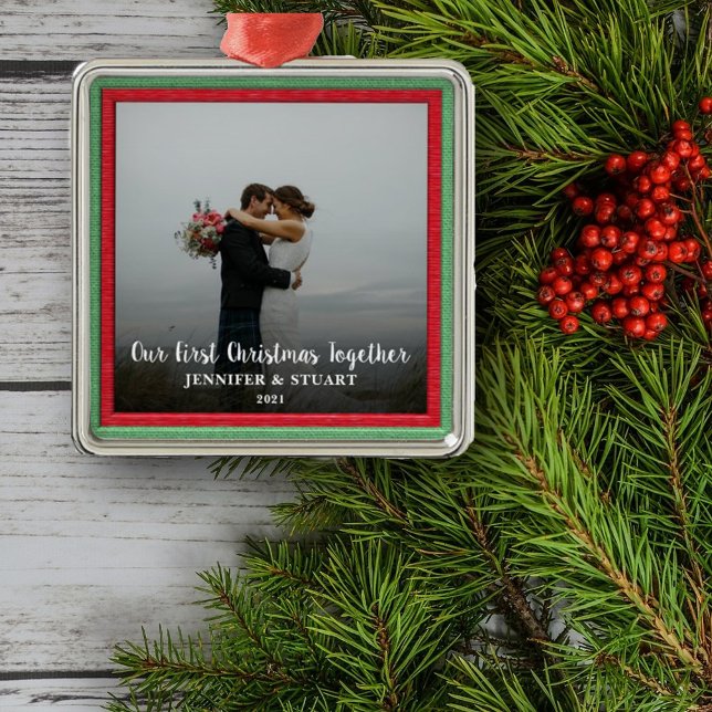 Christmas Together photo couple holiday Metal Tree Decoration (Creator Uploaded)