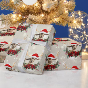 Christmas Toggenburg Kid Goat Poinsettia Wreath Wrapping Paper