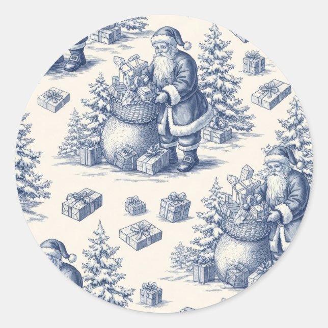 Christmas toile classic round sticker (Front)