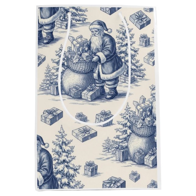 Christmas toile medium gift bag (Front)
