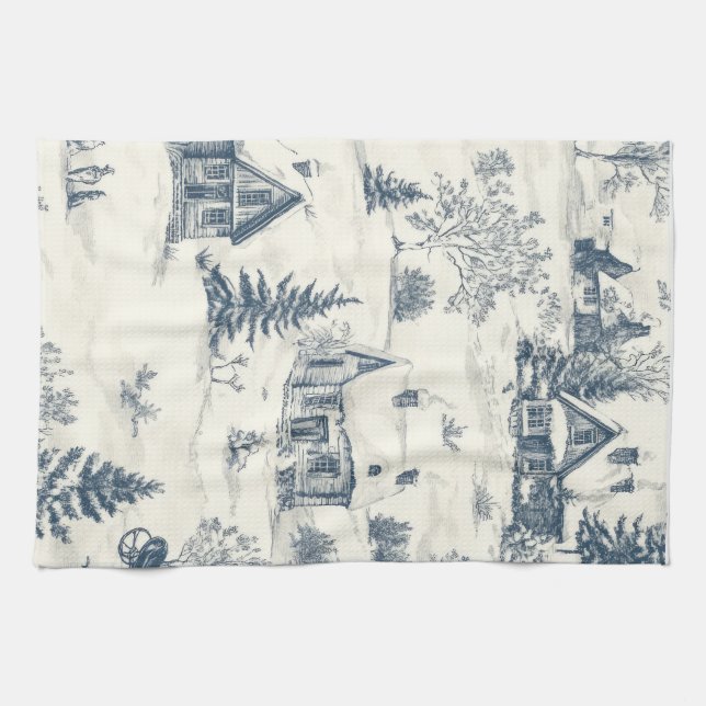 Christmas Toile Pattern Accessories Tea Towel (Horizontal)