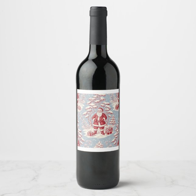 Christmas toile Santa  Wine Label (Front)