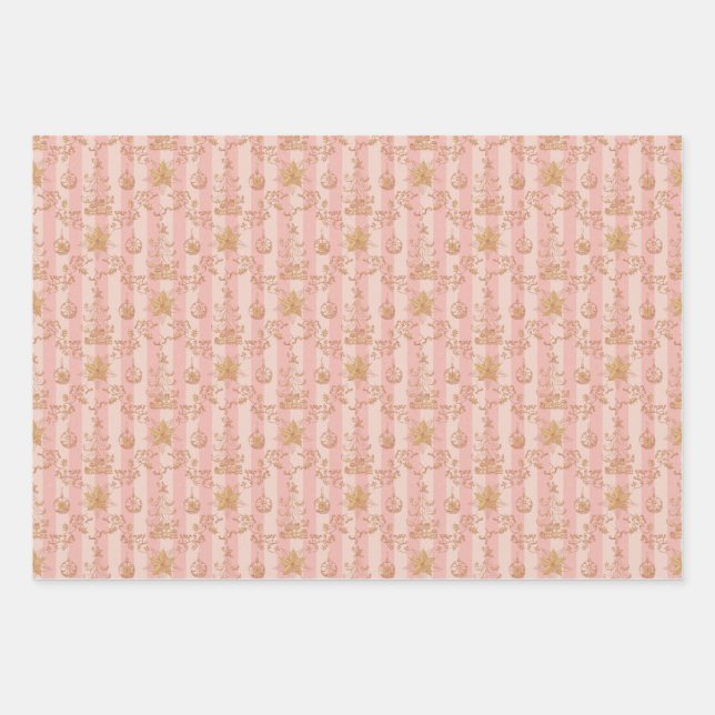 Christmas toile Wrapping Paper Flat Sheet Set of 3 (Front)